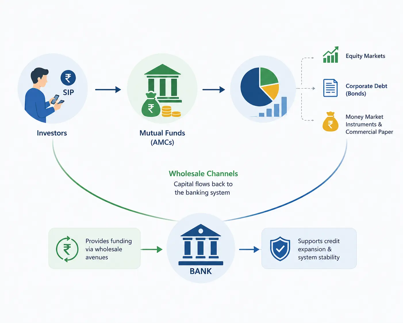 How Indian mutual fund SIP inflows recycle back into the banking system as wholesale funding
