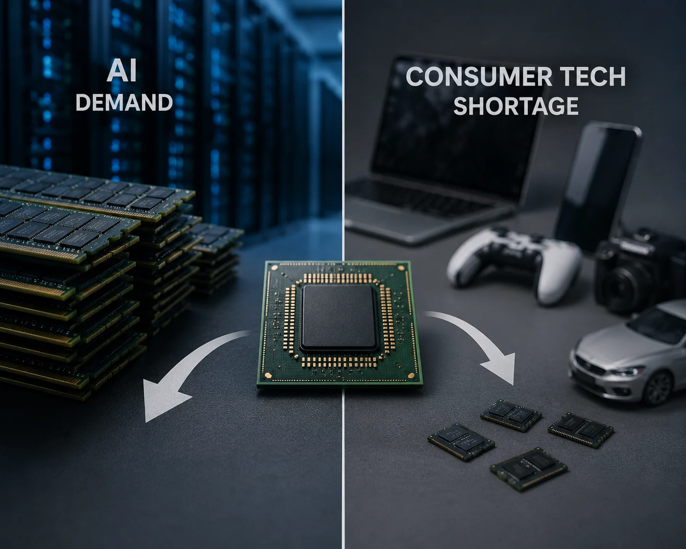 Memory chip shortages and the shift of DRAM production toward AI data centers