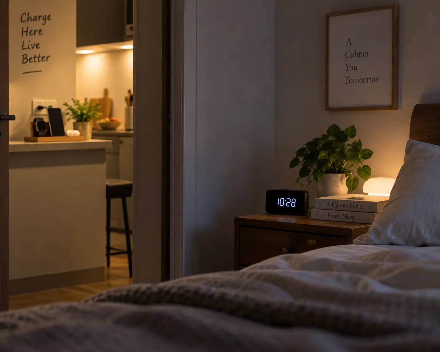Digital wind-down routine — charging station exile and phone parking for better sleep