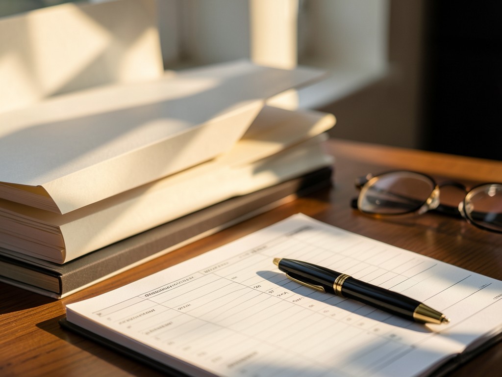 Salary compensation analysis desk with tax calculation records and budgeting schedules