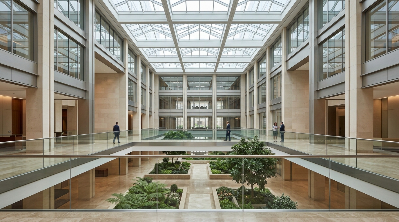 Modern institutional headquarters of pension and retirement governance