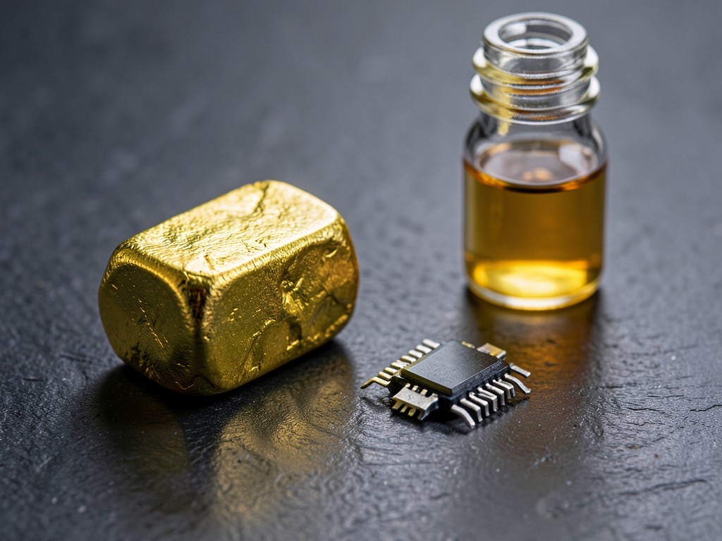 Imported gold bullion, microchip processor, and crude oil inputs