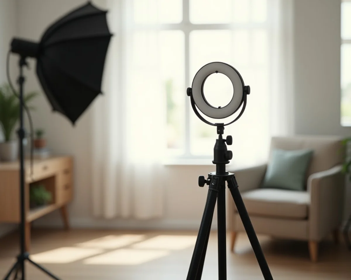 Studio ring light and photography equipment setup for wellness media